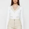 Woman Tops Mesh Blazer Bodysuit - White