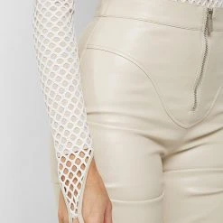 Woman Tops BODYSUITS Mesh High Leg Bodysuit - White