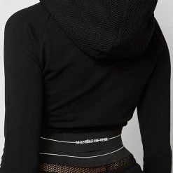 Woman Tracksuits Mesh Hood Banded Hoodie - Black