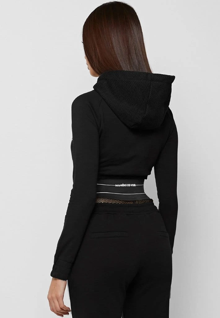 Woman Tracksuits Mesh Hood Banded Hoodie - Black