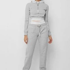Woman Tracksuits Mesh Hood Banded Hoodie - Grey