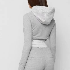 Woman Tracksuits Mesh Hood Banded Hoodie - Grey