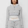 Woman Tracksuits Mesh Hood Banded Hoodie - Grey