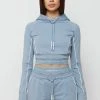 Woman Tracksuits Mesh Hood Banded Hoodie - Steel Blue