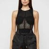 Woman Tops Mesh Racer Neck Bodysuit - Black
