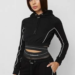 Woman Tracksuits Mesh Waist Banded Joggers - Black