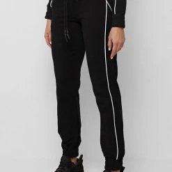 Woman Tracksuits Mesh Waist Banded Joggers - Black