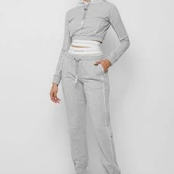 Woman Tracksuits Mesh Waist Banded Joggers - Grey