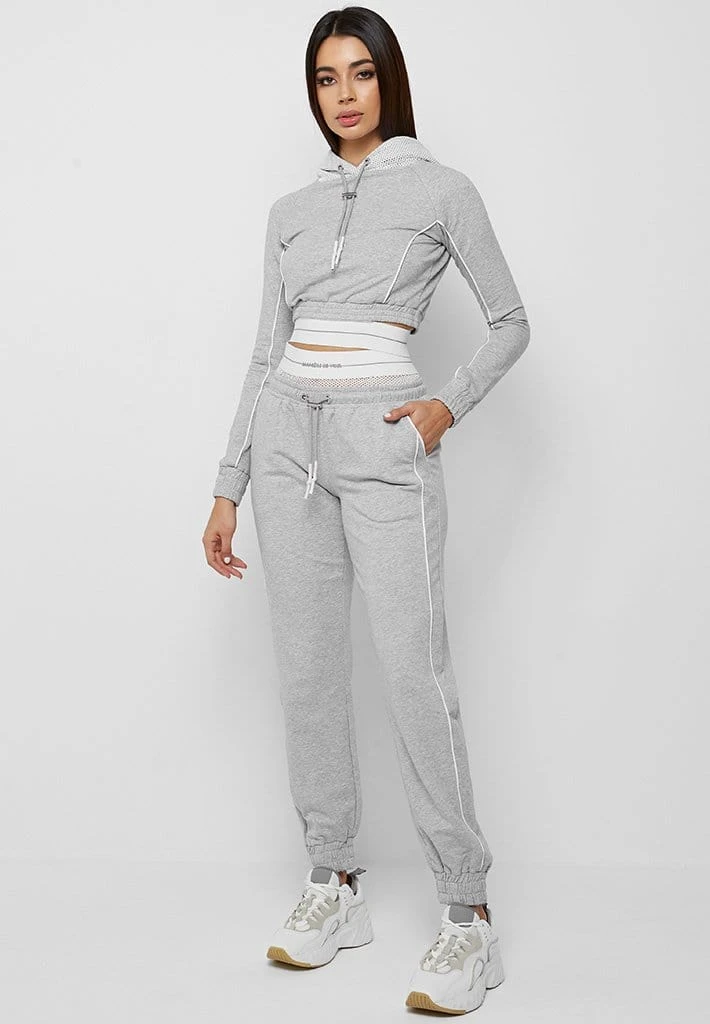 Woman Tracksuits Mesh Waist Banded Joggers - Grey