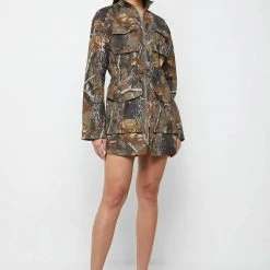 Woman Dresses Nature Print Military Dress - Khaki