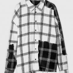 Man Shirts Mixed Check Distressed Shirt - Off White