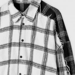 Man Shirts Mixed Check Distressed Shirt - Off White