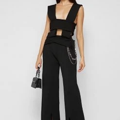 Woman Tops Multi-way Ribbed Crop Top - Black