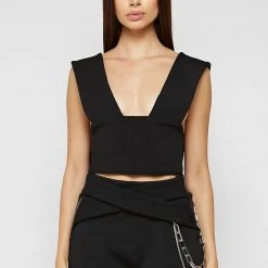 Woman Tops Multi-way Ribbed Crop Top - Black