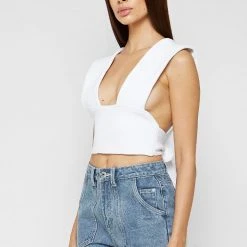 Woman Tops TOPS & T SHIRTS Multi-way Ribbed Crop Top - Off White