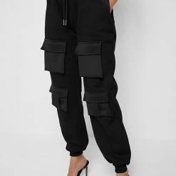 Woman Tracksuits Neoprene Cargo Pocket Joggers - Black