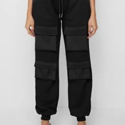 Woman Tracksuits Neoprene Cargo Pocket Joggers - Black