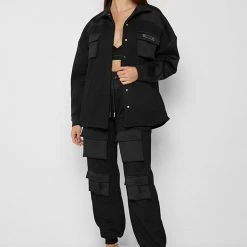Woman Tracksuits Neoprene Cargo Shacket - Black JACKETS