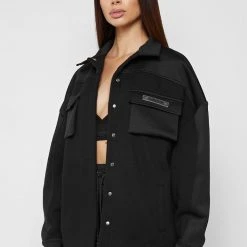 Woman Tracksuits Neoprene Cargo Shacket - Black JACKETS