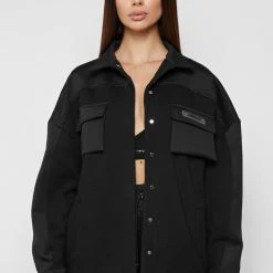 Woman Tracksuits Neoprene Cargo Shacket - Black JACKETS