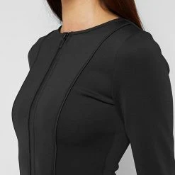 Woman Tops Neoprene Double Zip Top - Black