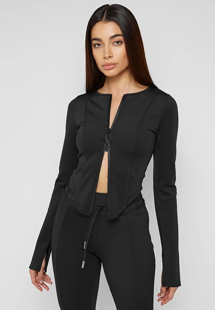 Woman Tops Neoprene Double Zip Top - Black