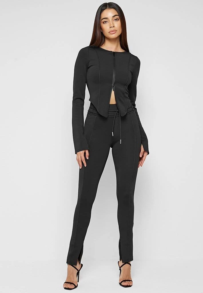 Woman Tops Neoprene Double Zip Top - Black