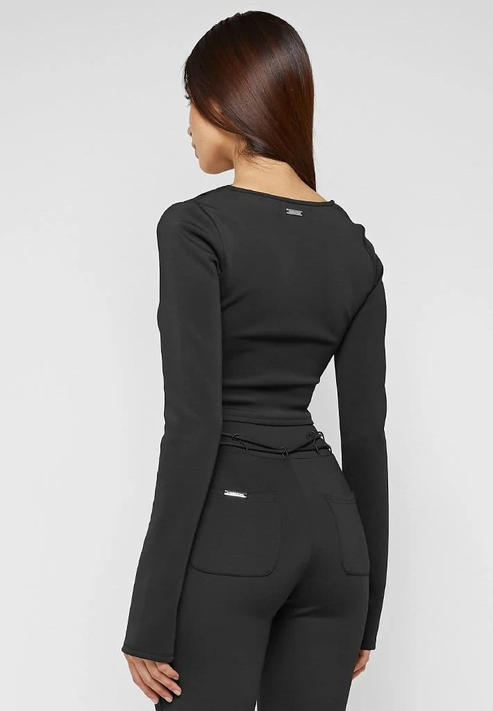 Woman Tops Neoprene Double Zip Top - Black