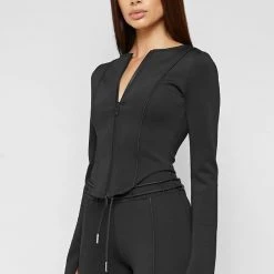 Woman Tops Neoprene Double Zip Top - Black