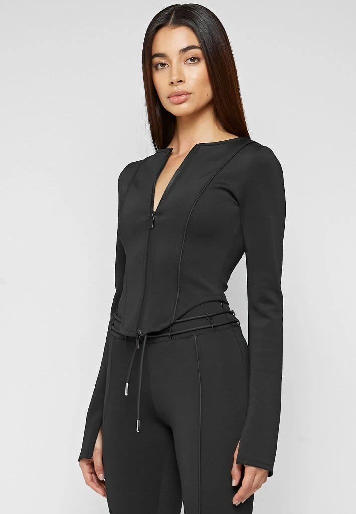 Woman Tops Neoprene Double Zip Top - Black