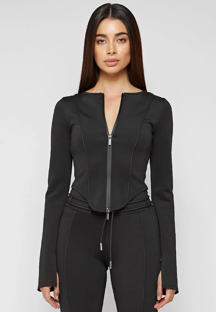 Woman Tops Neoprene Double Zip Top - Black