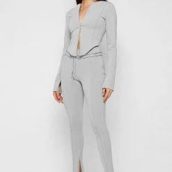 Woman Tops Neoprene Double Zip Top - Iced Grey TOPS & T SHIRTS