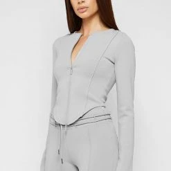 Woman Tops Neoprene Double Zip Top - Iced Grey TOPS & T SHIRTS