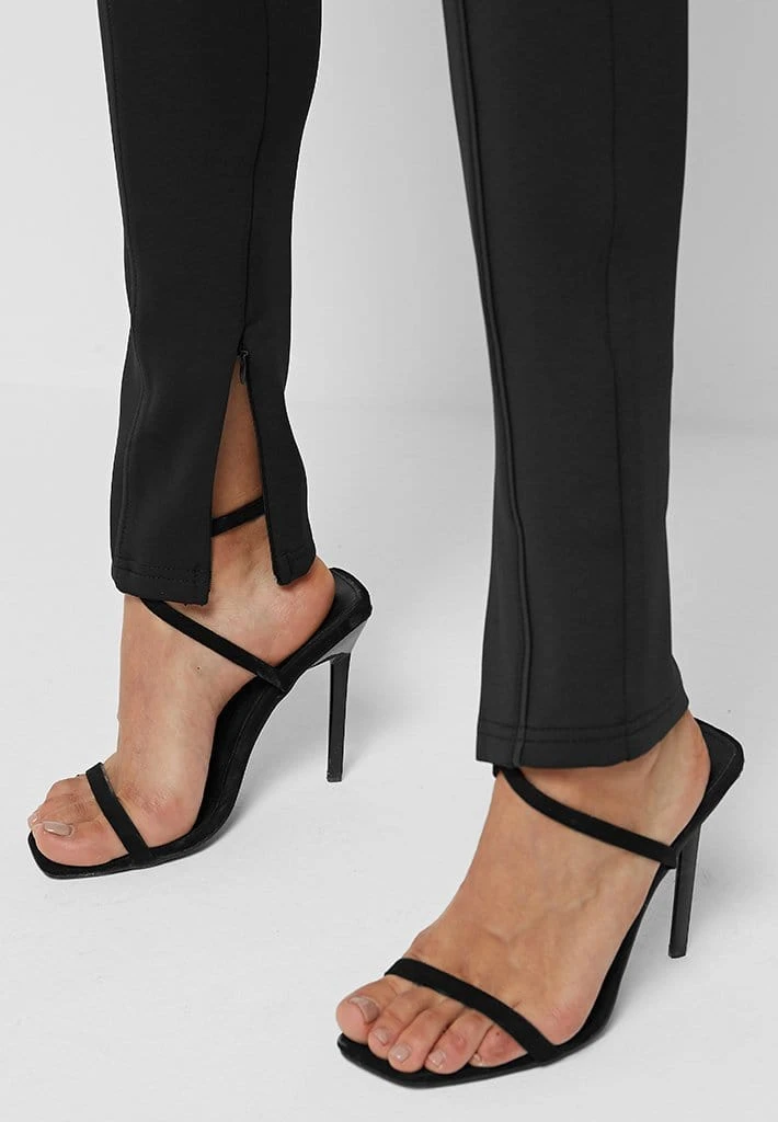 Woman Leggings Neoprene High Waisted Leggings With Tie - Black