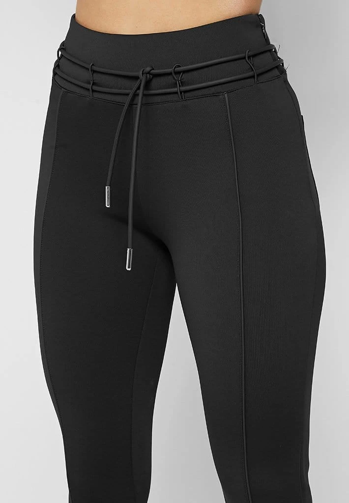 Woman Leggings Neoprene High Waisted Leggings With Tie - Black