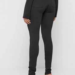 Woman Leggings Neoprene High Waisted Leggings With Tie - Black