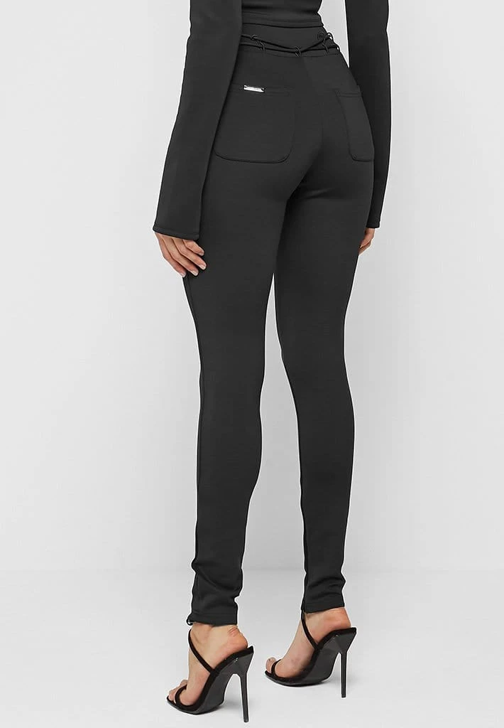 Woman Leggings Neoprene High Waisted Leggings With Tie - Black