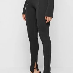 Woman Leggings Neoprene High Waisted Leggings With Tie - Black