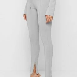 Woman Leggings Neoprene High Waisted Leggings With Tie - Iced Grey