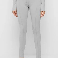Woman Leggings Neoprene High Waisted Leggings With Tie - Iced Grey