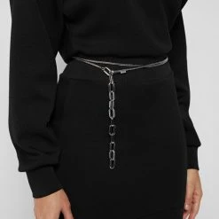 Woman Dresses Neoprene Jumper Dress With Chain - Black
