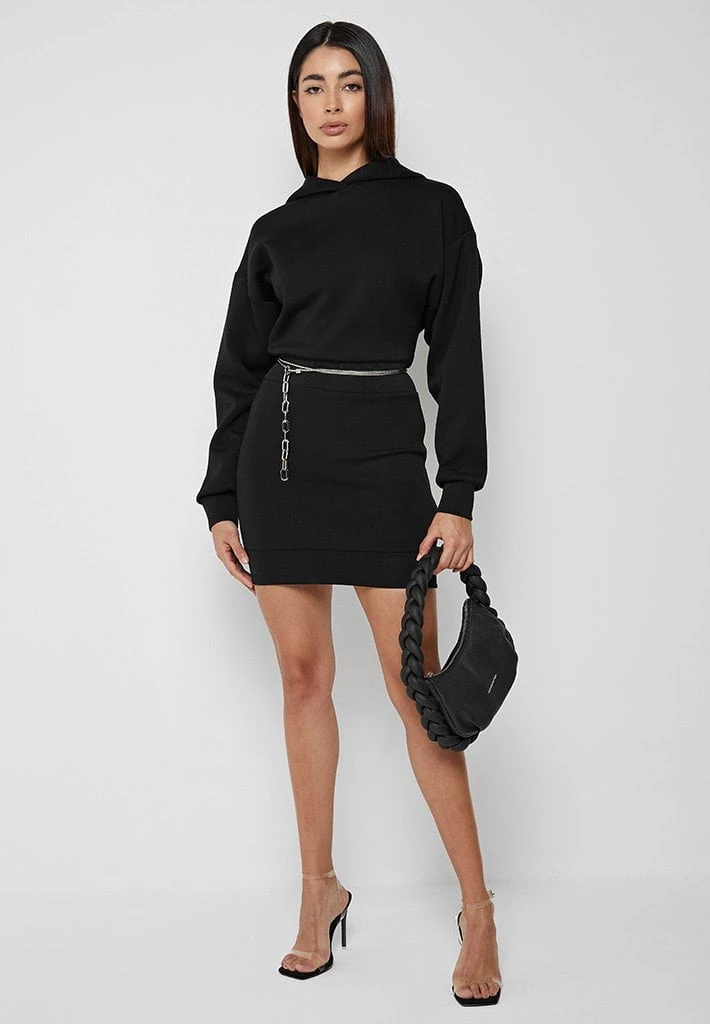 Woman Dresses Neoprene Jumper Dress With Chain - Black
