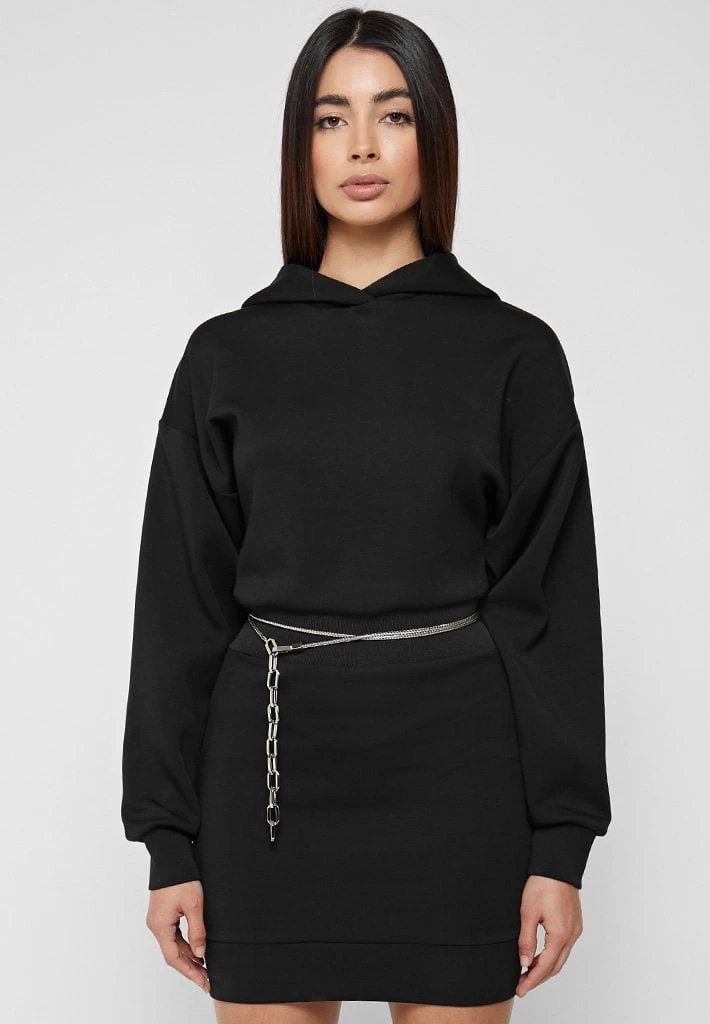 Woman Dresses Neoprene Jumper Dress With Chain - Black