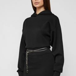 Woman Dresses Neoprene Jumper Dress With Chain - Black