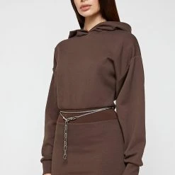Woman Dresses Neoprene Jumper Dress With Chain - Brown