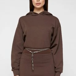 Woman Dresses Neoprene Jumper Dress With Chain - Brown