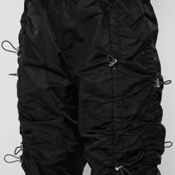 Woman Trousers Nylon Bungee Ruched Cargo Pants - Black CARGO PANTS & JOGGERS