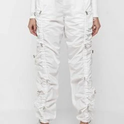 Woman Trousers Nylon Bungee Ruched Cargo Pants - Off White
