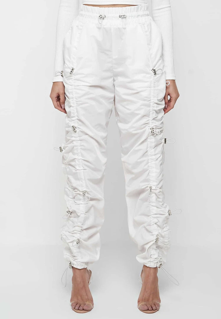 Woman Trousers Nylon Bungee Ruched Cargo Pants - Off White