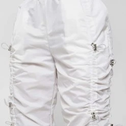 Woman Trousers Nylon Bungee Ruched Cargo Pants - Off White